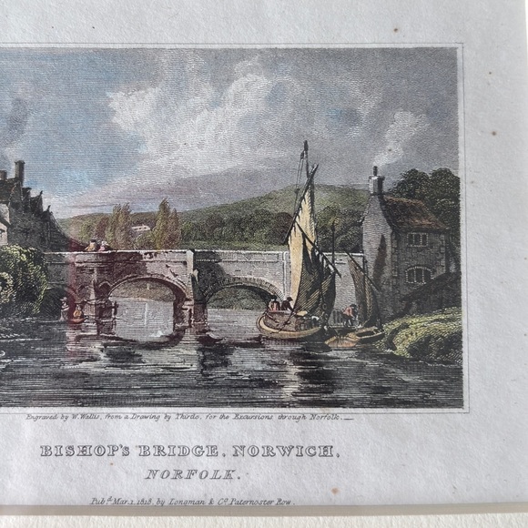 Antique 1818 Print "Bishop's Bridge, Norwich, Norfolk England W.H. Bartlett - Picture 9 of 13